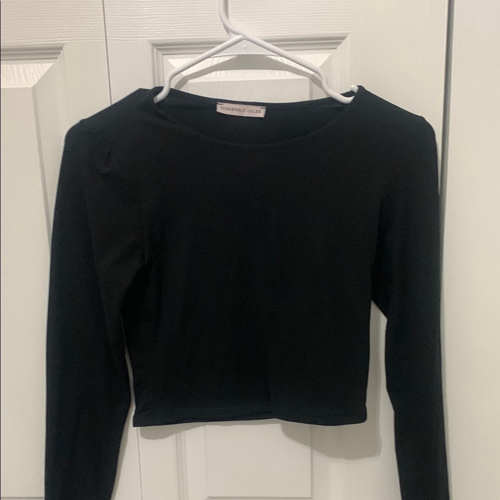 Sincerely Jules Black Fitted Crop Blouse